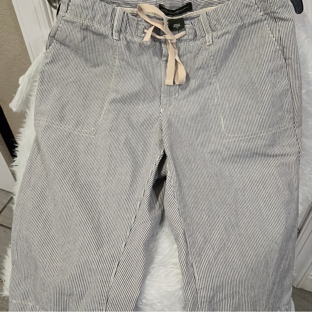 Eddie Bauer Womens Striped Drawstring Pull On‎ Cropped Pants Blue White Size 10